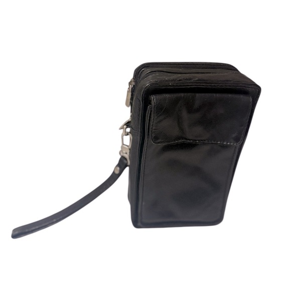 Wilson’s  leather Men's Black Leather Wristlet Bag. Pure leather with slots - Picture 2 of 11